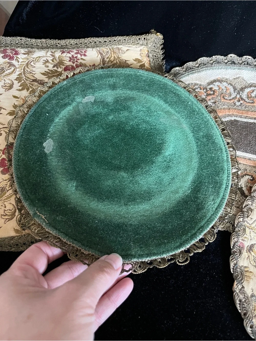 Lot of 5 Vintage 50s European Tapestry Dresser Table Doilies Rugs Velvet Back